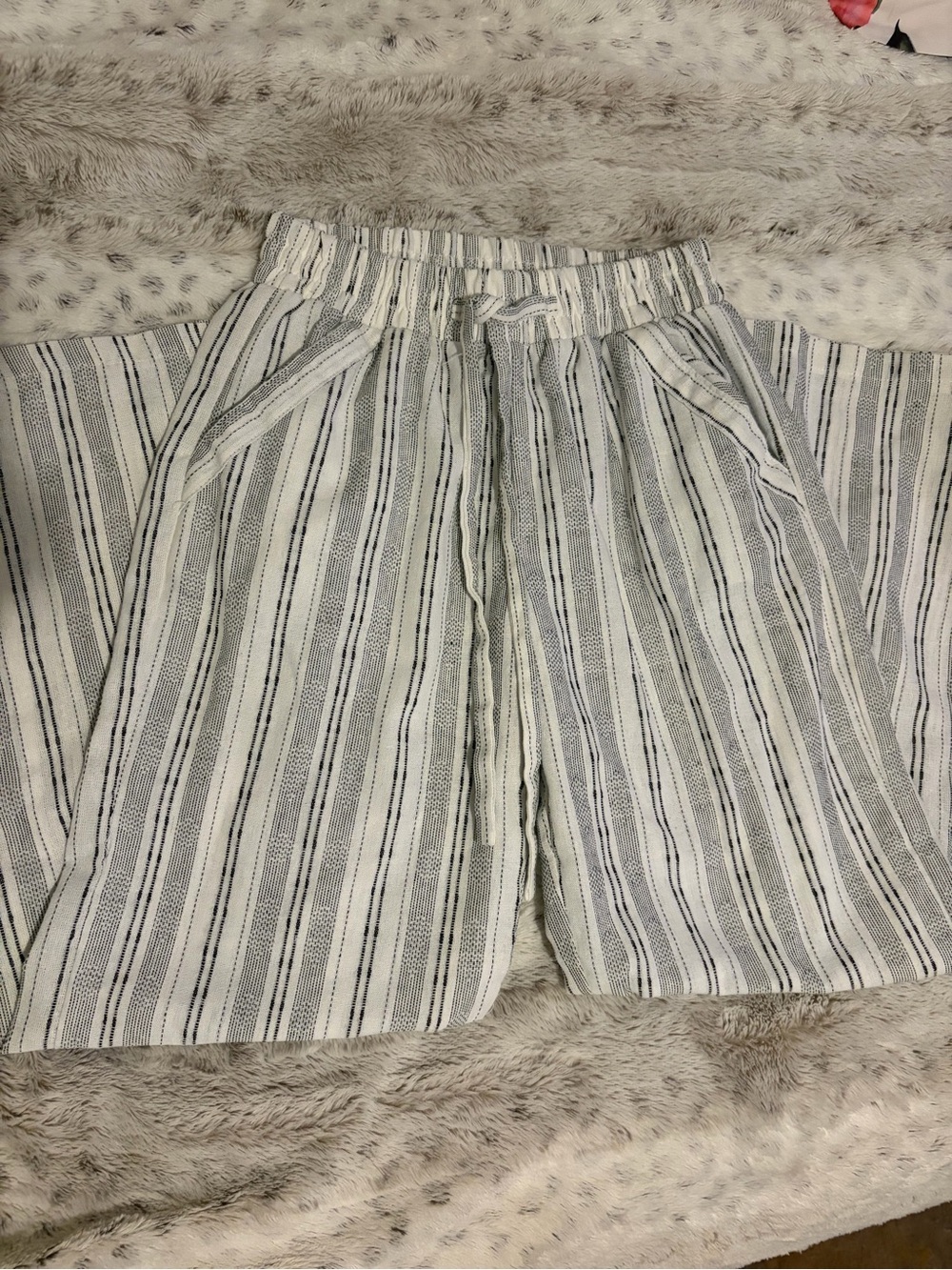 Sienna Sky White and Black Striped Linen-Blend Wide Leg Pants
